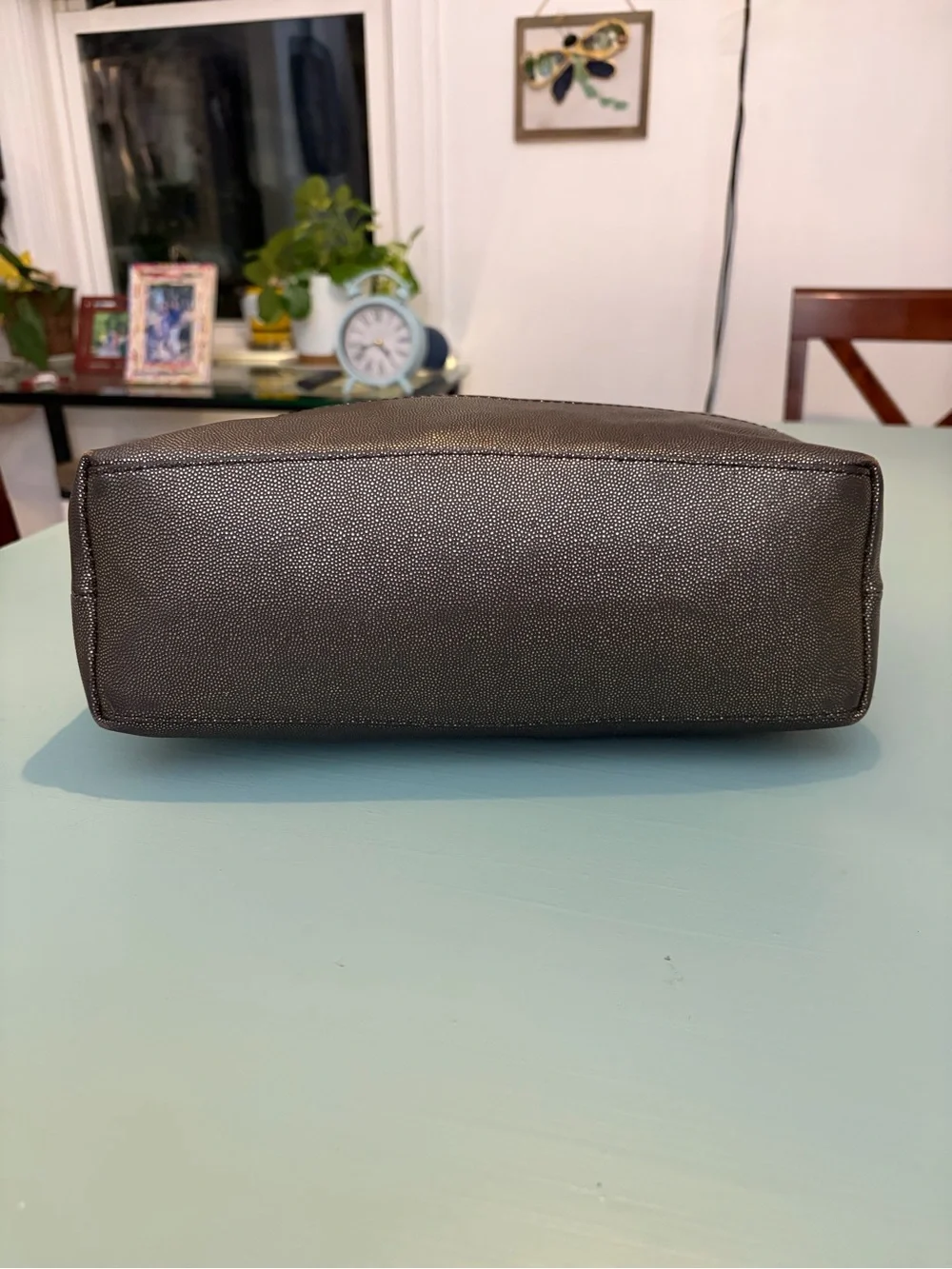 Cole Haan Metallic Charcoal Leather Hobo Shoulder Bag Ring Hardware
